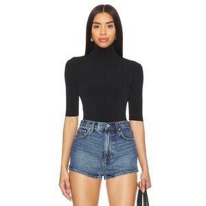 Norma Kamali Slim Fit Short Sleeve Turtleneck Top - S Black